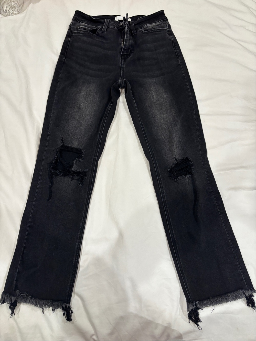 Distressed Black Straight-Leg Jeans